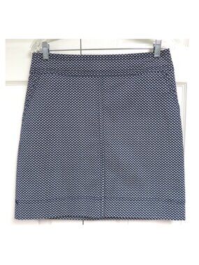 Talbots Cotton Straight Skirt Size 8 Navy Blue Geometric Print